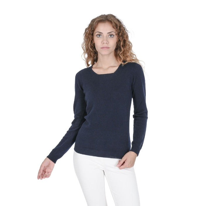 Crown of Edinburgh Cashmere Womens Square Neck Sweater NAVY