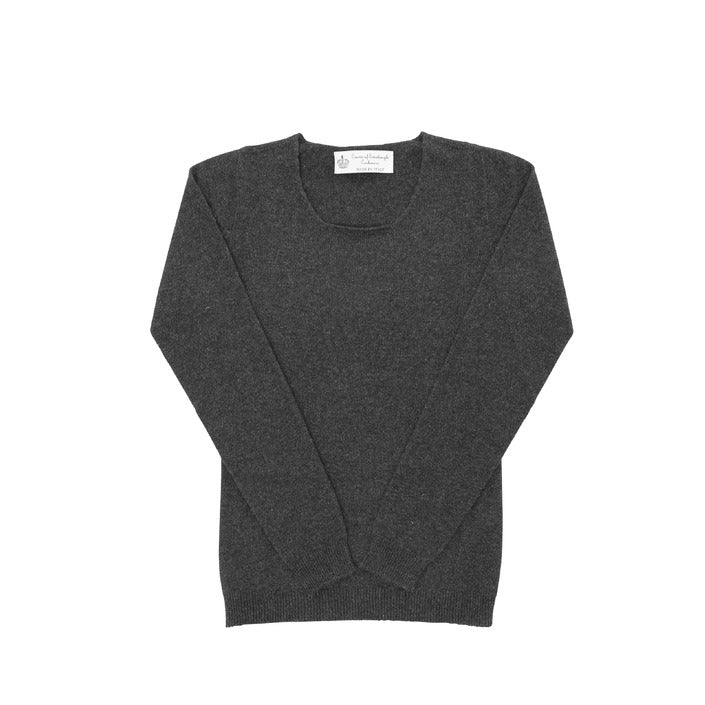 Crown of Edinburgh Cashmere Women's Square Neck Sweater IRON  GREY