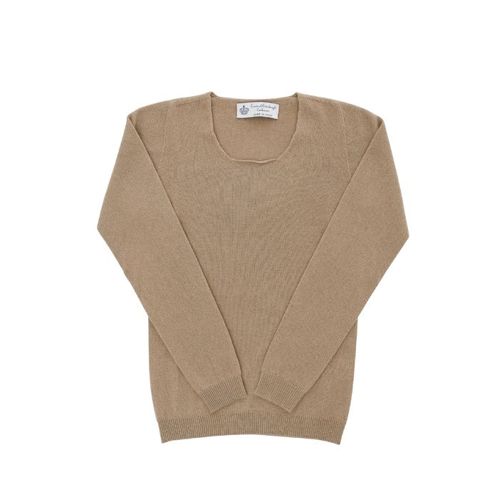 Crown of Edinburgh Cashmere Women's Square Neck Sweater BISCUIT
