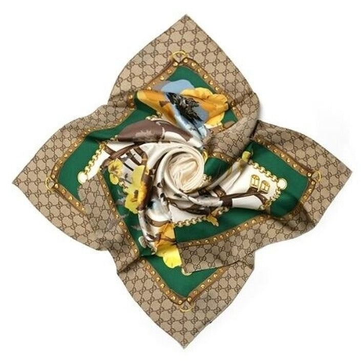 Gucci GG Monogram Print 100% Silk Scarf  90x90 cm Brown