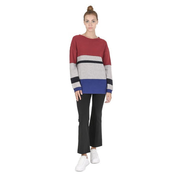 Crown of Edinburgh Cashmere Women's Boat Neck Sweater RED/GREY/BLUE