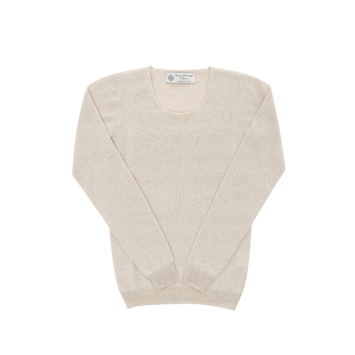 Crown of Edinburgh Cashmere Women's Square Neck Sweater LINEN