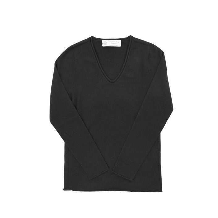 Crown of Edinburgh Cashmere Women's V Neck Sweater BLACK