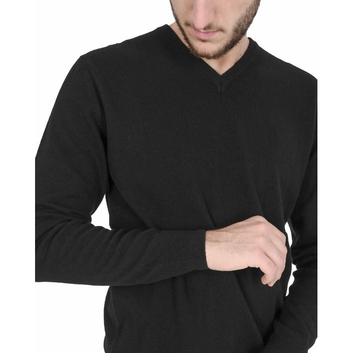 Crown of Edinburgh Cashmere Men's V Neck Sweater BLACK