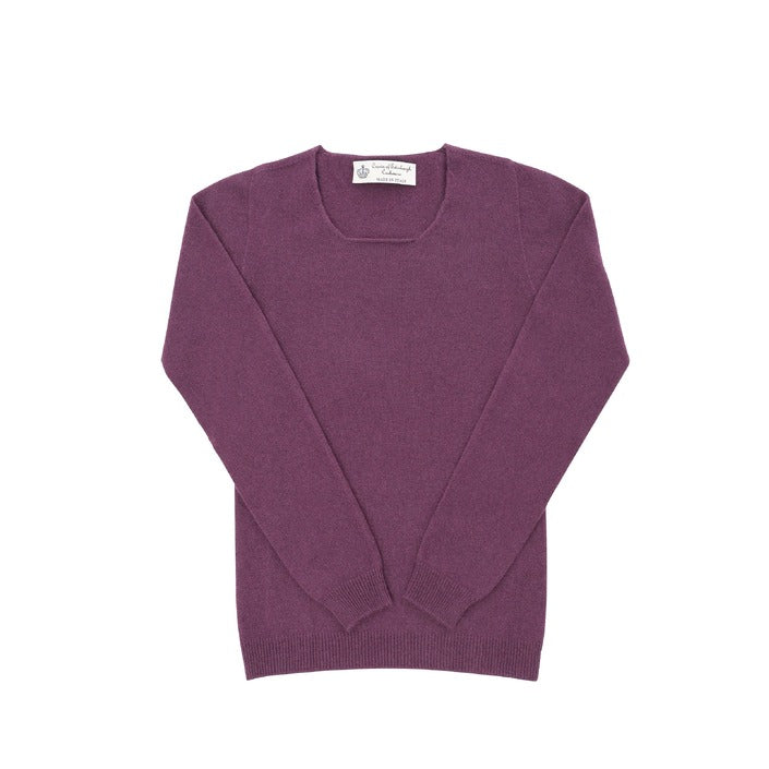 Crown of Edinburgh Cashmere Women's Square Neck Sweater BURGUNDY