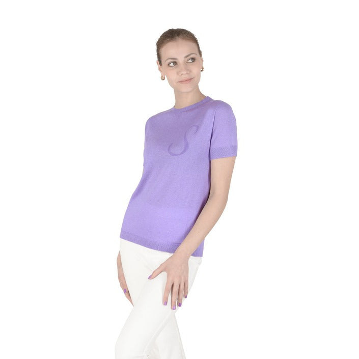 Crown of Edinburgh Cashmere Short Sleeve T-Shirt LILAC LETTER S