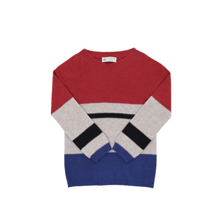 Crown of Edinburgh Cashmere Women's Boat Neck Sweater RED/GREY/BLUE