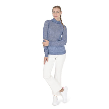 Crown of Edinburgh Cashmere Women's Turtleneck Sweater BLUE MELANGE