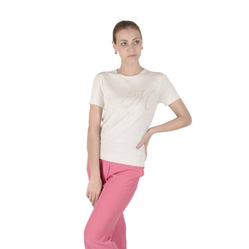 Crown of Edinburgh Cashmere Short Sleeve T-Shirts IVORY LETTER M