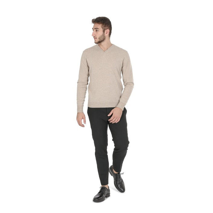 Crown of Edinburgh Cashmere Men's V Neck Sweater BEIGE