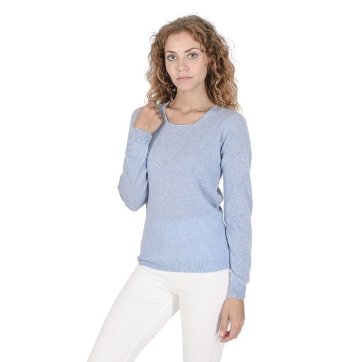 Crown of Edinburgh Cashmere Women's Square Neck Sweater LIGHT BLUE