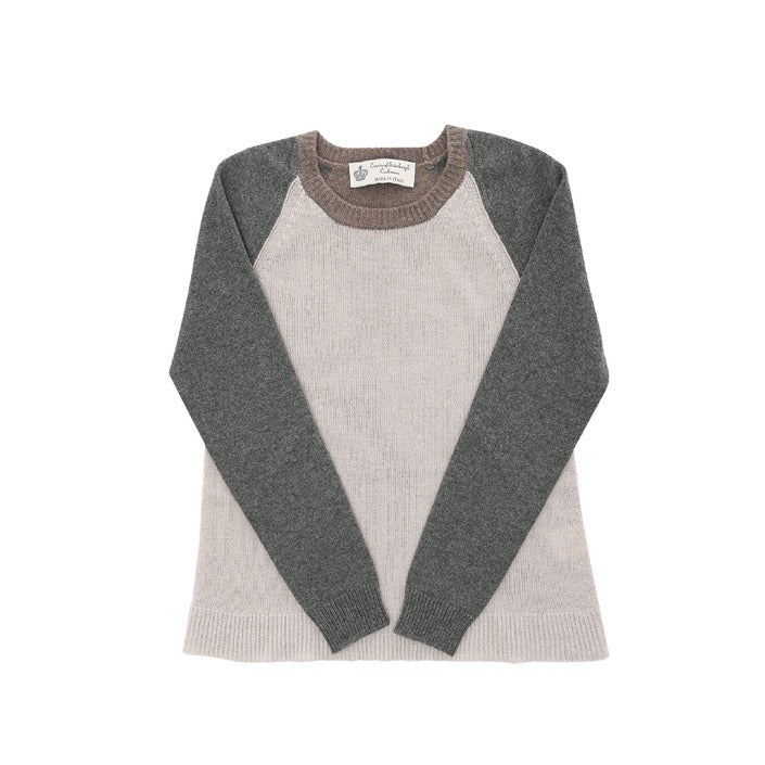 Crown of Edinburgh Cashmere Women's Round Neck Sweater GREY/BEIGE