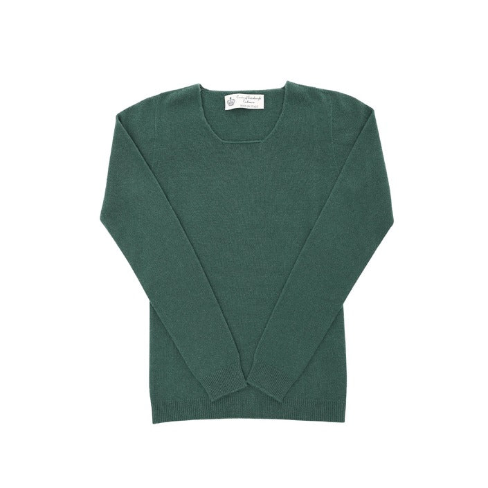 Crown of Edinburgh Cashmere Womens Square Neck Sweater BOTTLE GREEN