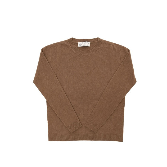 Crown of Edinburgh Cashmere Women's Round Neck Sweater LIGHT BROWN