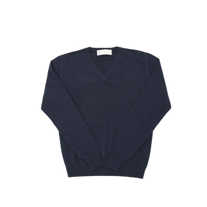 Crown of Edinburgh Cashmere Men's V Neck Sweater NAVY BLUE