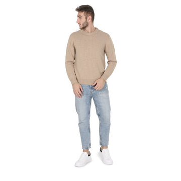 Crown of Edinburgh Cashmere Men's Round Neck Sweater BEIGE