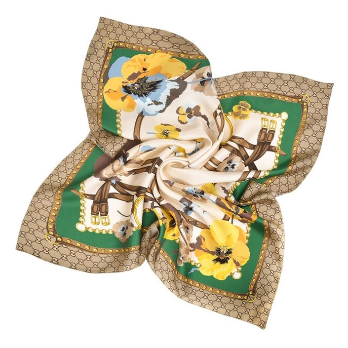 Gucci GG Monogram Print 100% Silk Scarf  90x90 cm Brown