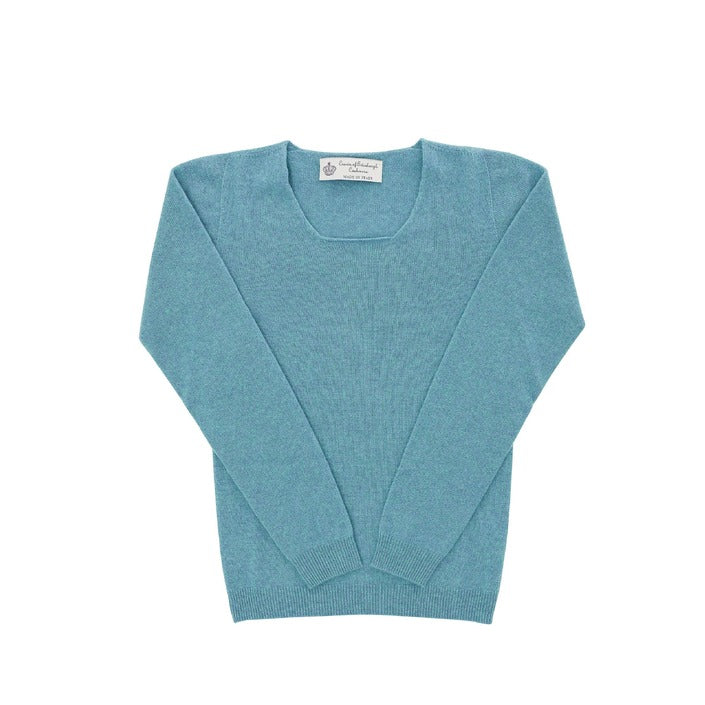 Crown of Edinburgh Cashmere Women's Square Neck Sweater TURQUOISE
