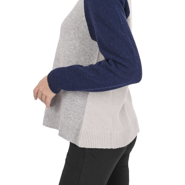 Crown of Edinburgh Cashmere Women's Round Neck Sweater CREAM/BLUE