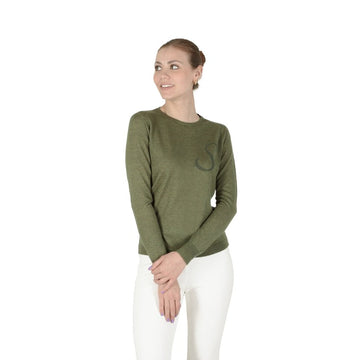 Crown of Edinburgh Cashmere Long Sleeve GREEN LETTER S