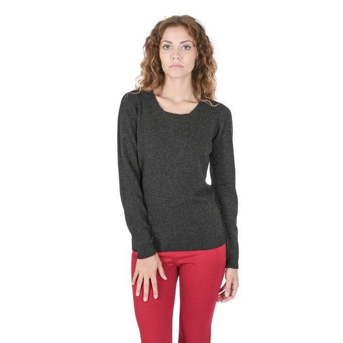 Crown of Edinburgh Cashmere Women's Square Neck Sweater IRON  GREY