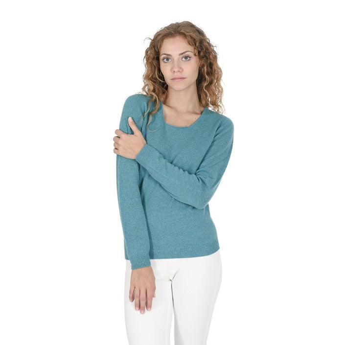 Crown of Edinburgh Cashmere Women's Square Neck Sweater TURQUOISE