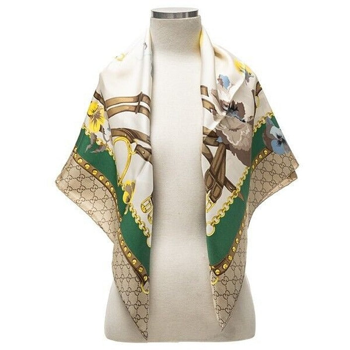 Gucci GG Monogram Print 100% Silk Scarf  90x90 cm Brown