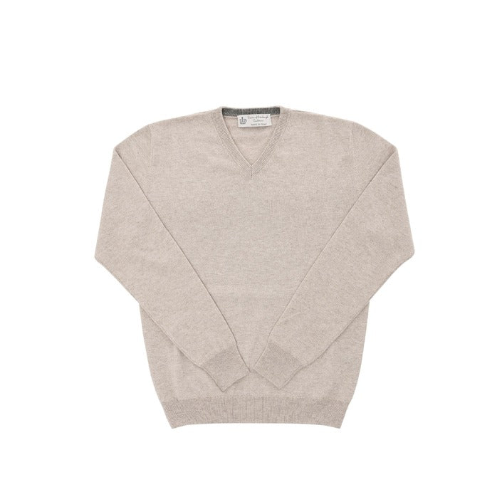 Crown of Edinburgh Cashmere Men's V Neck Sweater BEIGE