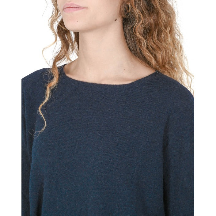 Crown of Edinburgh Cashmere Women's Square Neck Sweater NAVY BLUE