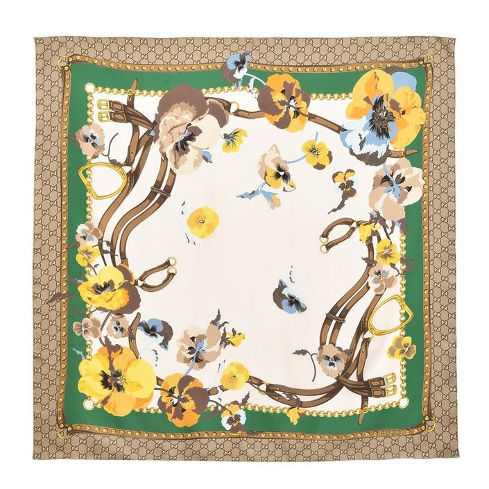 Gucci GG Monogram Print 100% Silk Scarf  90x90 cm Brown