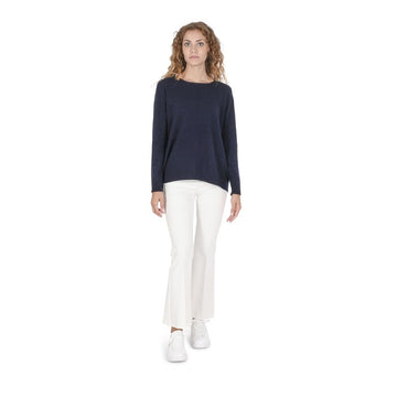 Crown of Edinburgh Cashmere Women's Square Neck Sweater NAVY BLUE