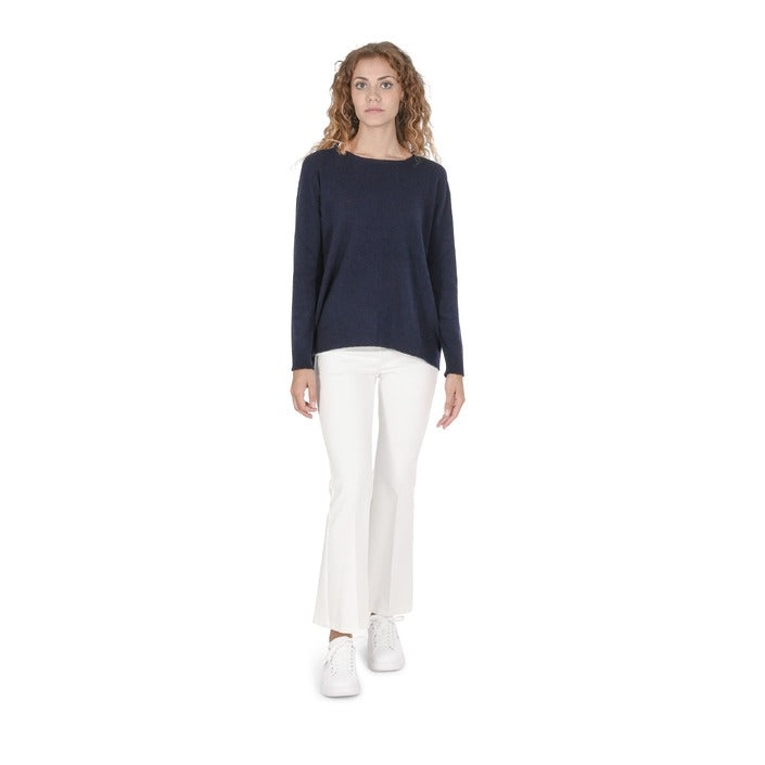 Crown of Edinburgh Cashmere Women's Square Neck Sweater NAVY BLUE