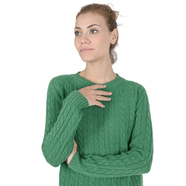 Crown of Edinburgh Cashmere Womens Round Neck Sweater GREEN