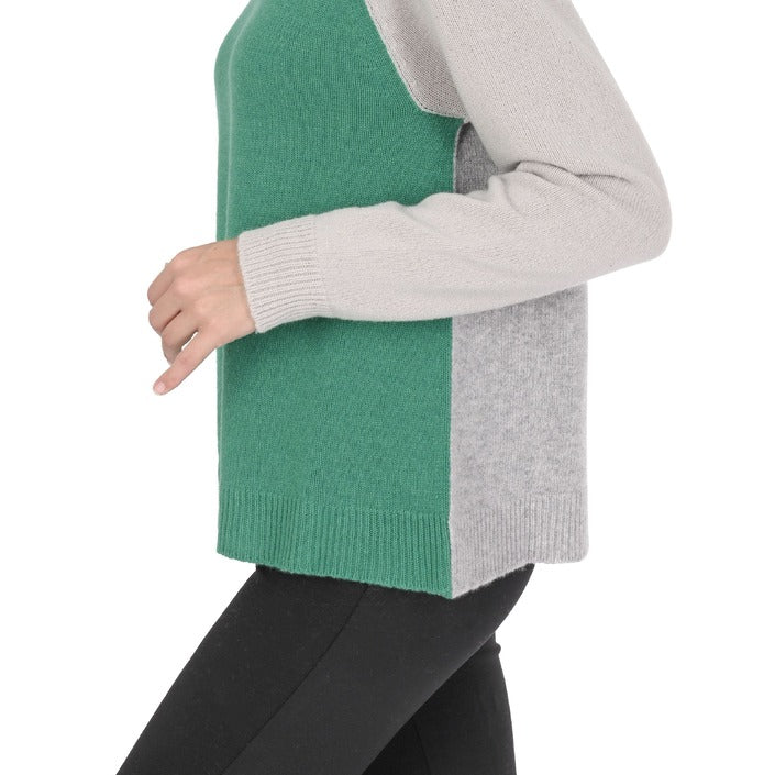 Crown of Edinburgh Cashmere Women's Round Neck Sweater GREEN/CREAM