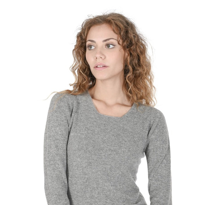 Crown of Edinburgh Cashmere Womens Square Neck Sweater PEWTER GREY