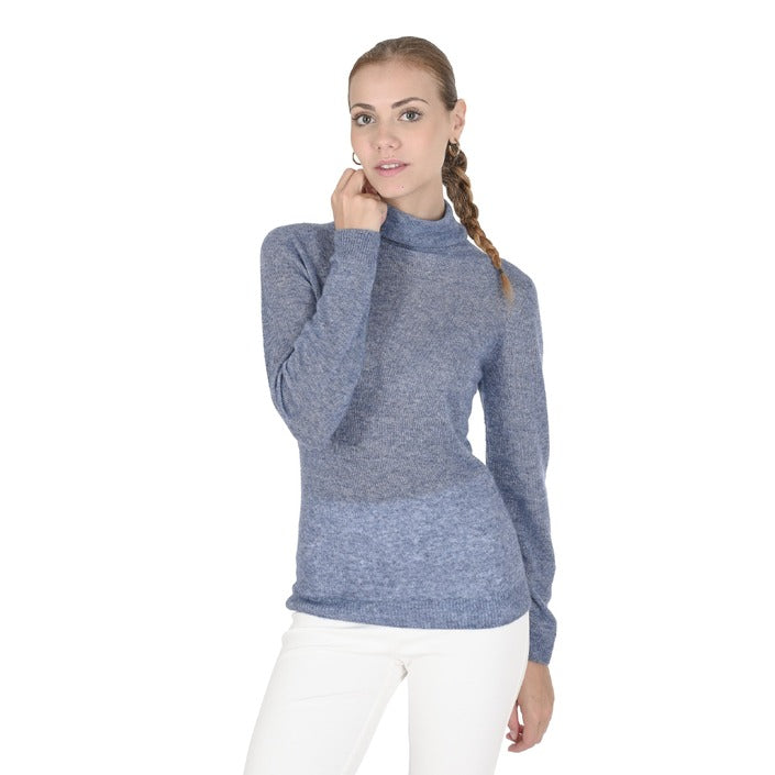 Crown of Edinburgh Cashmere Women's Turtleneck Sweater BLUE MELANGE