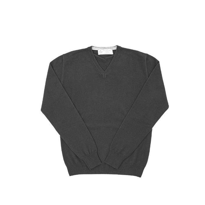 Crown of Edinburgh Cashmere Men's V Neck Sweater DARK GREY