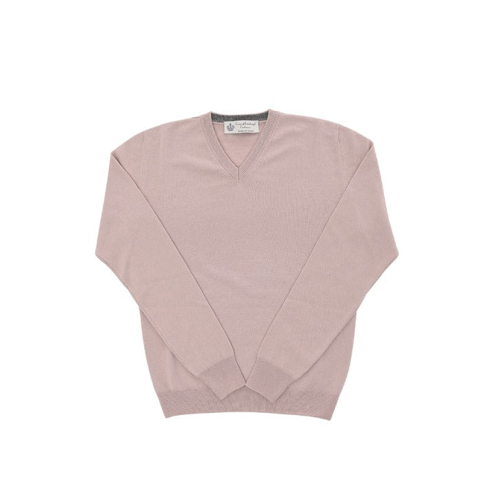 Crown of Edinburgh Cashmere Men's V Neck Sweater DUSTY PINK