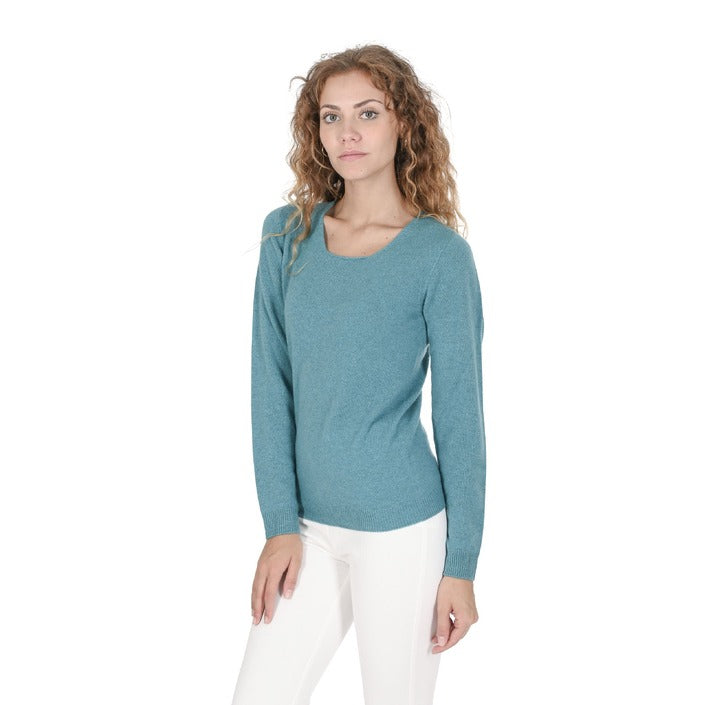 Crown of Edinburgh Cashmere Women's Square Neck Sweater TURQUOISE