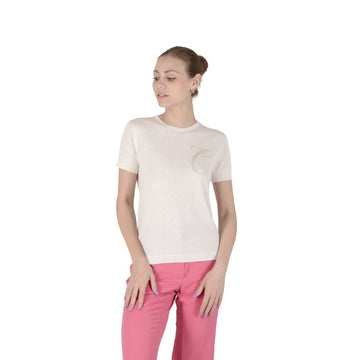 Crown of Edinburgh Cashmere Short Sleeve T-Shirt IVORY LETTER C