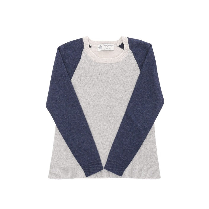 Crown of Edinburgh Cashmere Women's Round Neck Sweater CREAM/BLUE