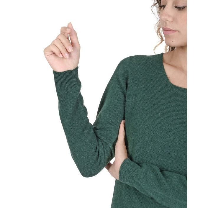 Crown of Edinburgh Cashmere Womens Square Neck Sweater BOTTLE GREEN